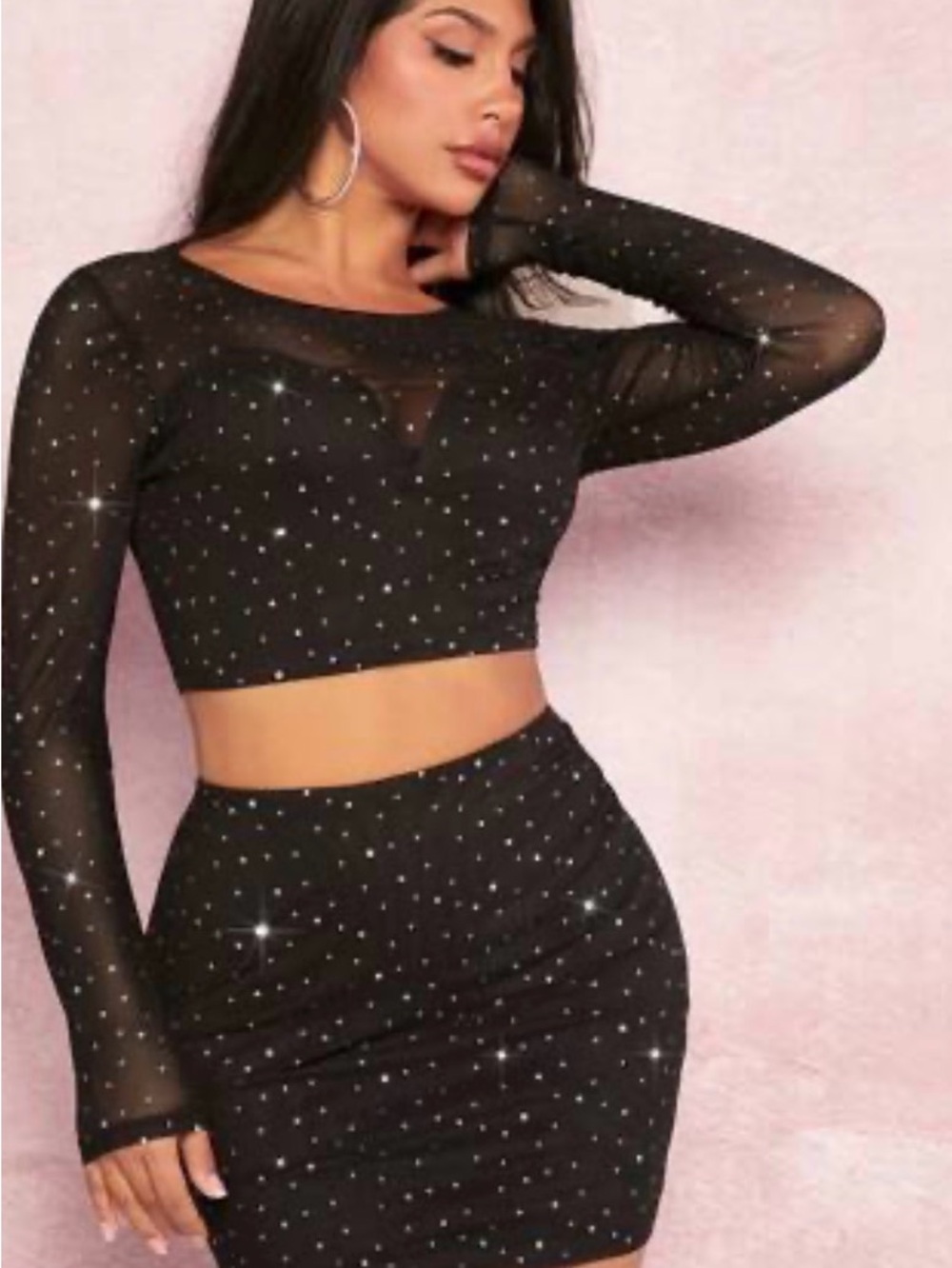 Black Rhinestone Three-Piece Mini Dress - Picture 3 of 13